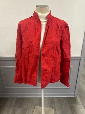 Ellen Tracy Vibrant Red Open-Front Linen Jacket (1022)
